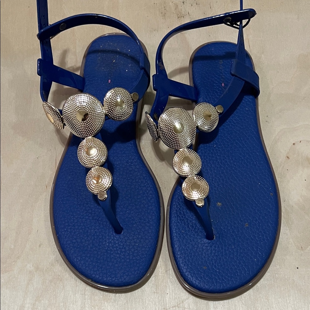 Blue and gold sandals